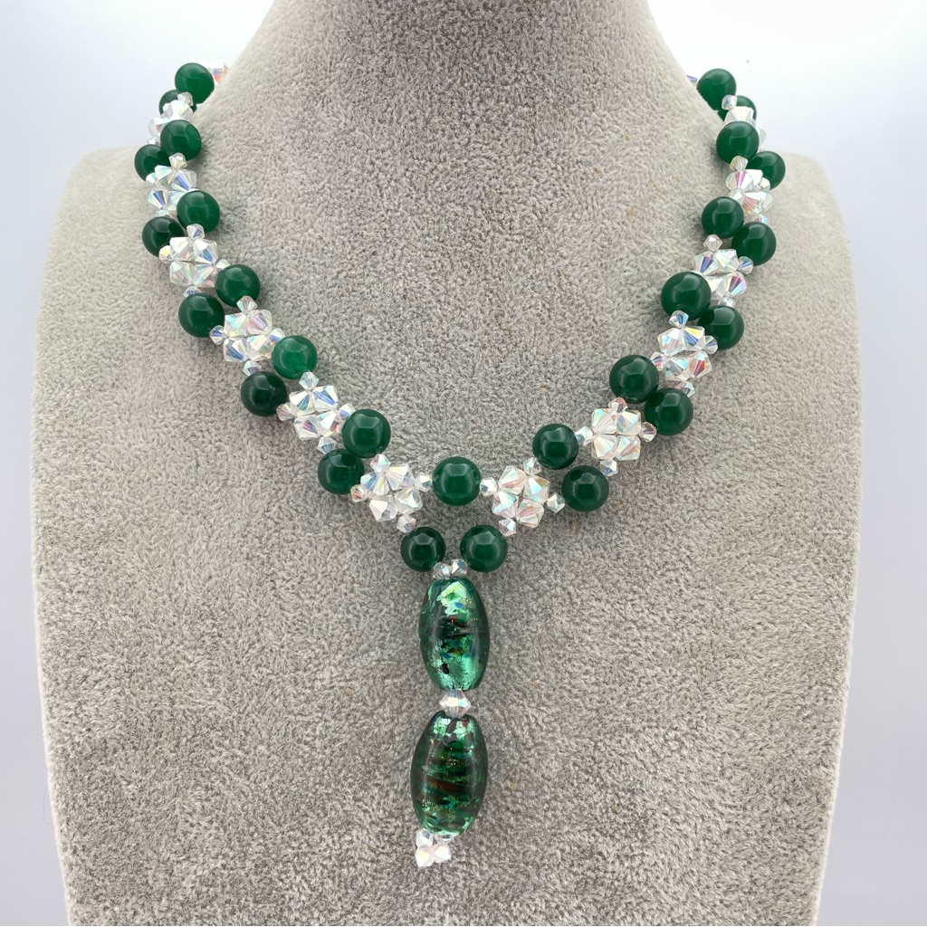 Earth-Mined Gemstone & Swarovski Crystal Necklacewith Glass Murano Glass Pendant